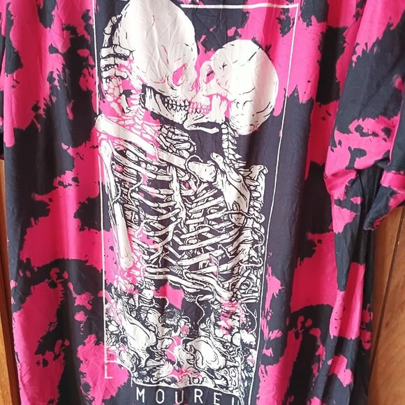 plus size womens pink black skeletons L' amoureux short sleeve top size 4X - Picture 2 of 6
